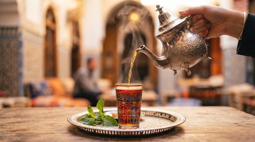 Moroccan mint tea being poured